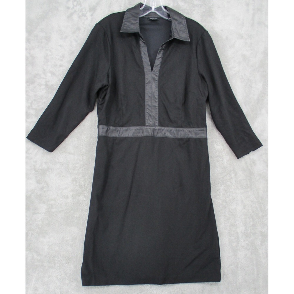 Talbots Dress Womens Size 12 Ponte Knit Vegan Leather Trim Sheath Career Classic